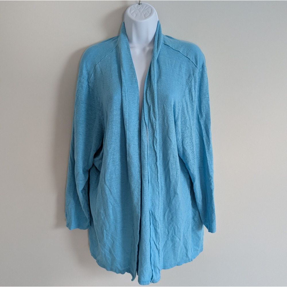 J Jill Love Linen Cardigan Womens 4X Lighweight Knit Coastal Layering Natural